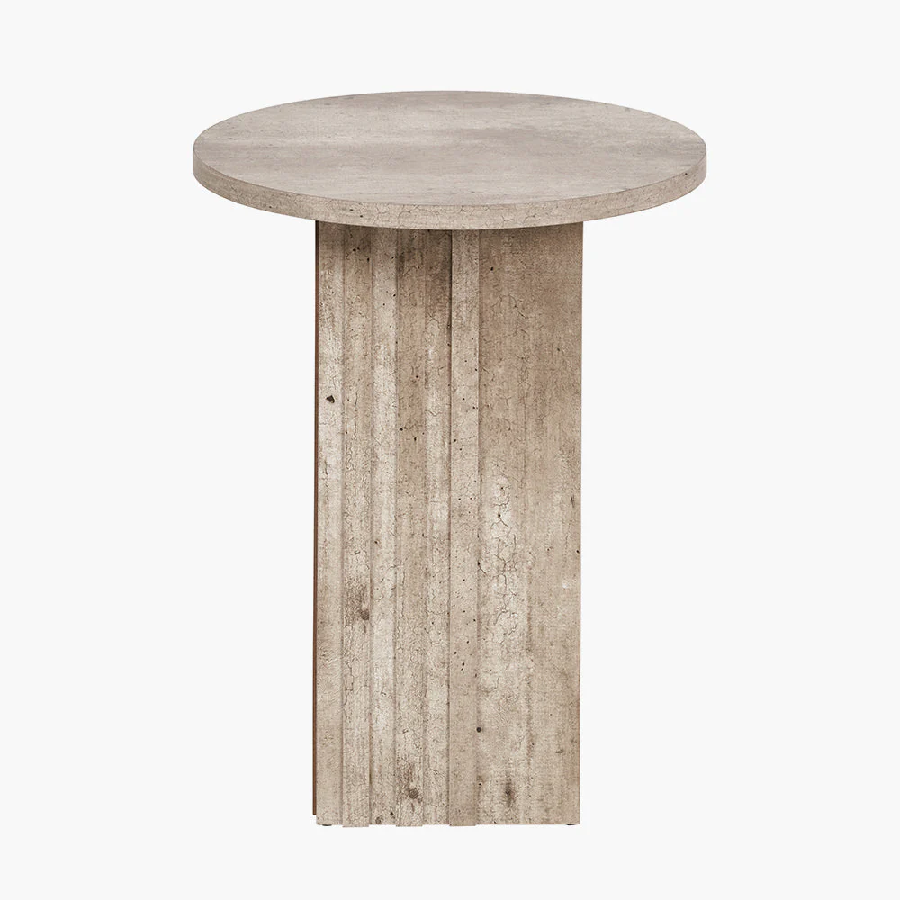 Elkton Concrete Effect Wood Veneer Groove Detail Side Table - Image 3
