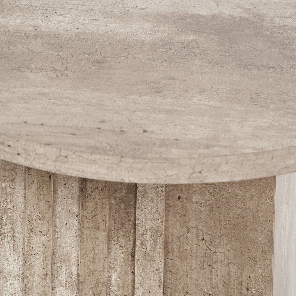 Elkton Concrete Effect Wood Veneer Groove Detail Side Table - Image 4