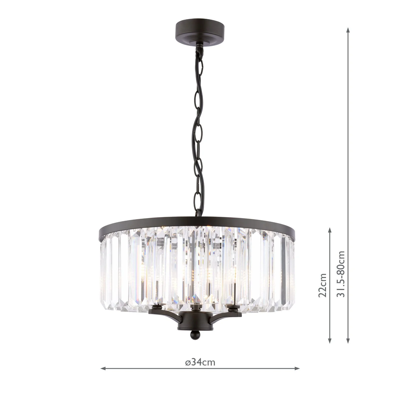 Elkwood 3 Light Pendant Crystal and Black - Image 4