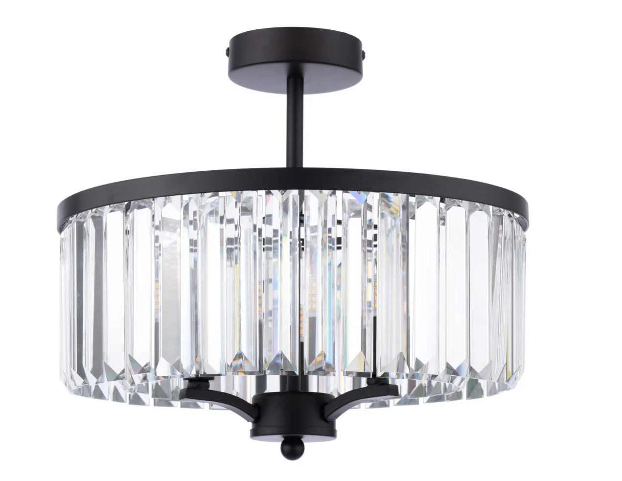 Elkwood 3 Light Semi Flush - Crystal and Black - Image 3