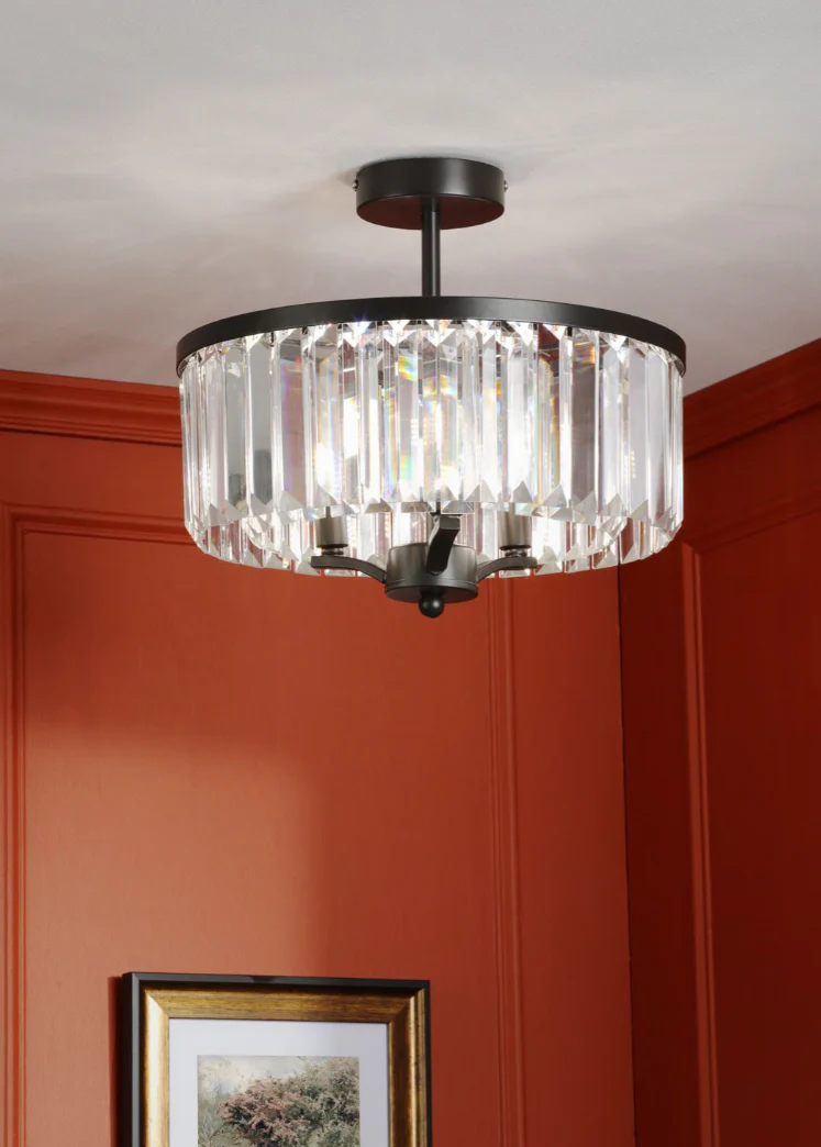 Elkwood 3 Light Semi Flush - Crystal and Black - Image 5