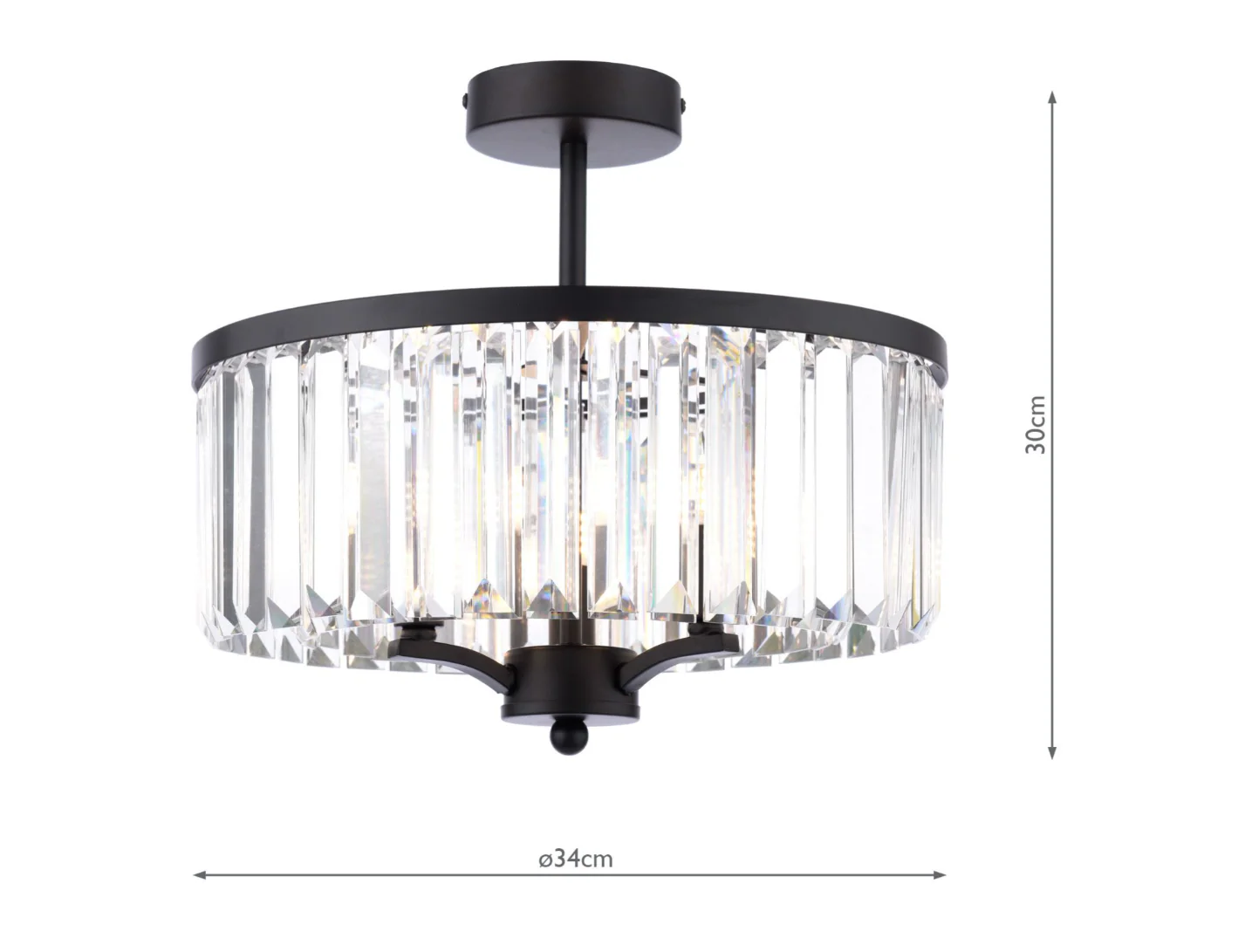 Elkwood 3 Light Semi Flush - Crystal and Black - Image 6