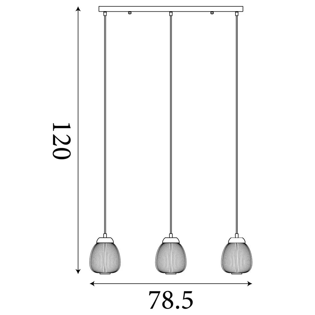 Ella 3Lt Pendant - Black Metal & Opal Ribbed Glass - Image 2