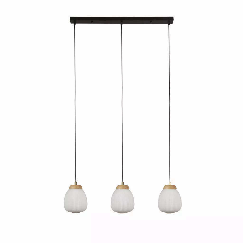 Ella 3Lt Pendant - Black Metal & Opal Ribbed Glass - Image 5