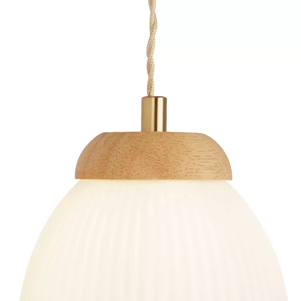 Ella Wall light - Brass Metal, Wood & Opal Ribbed Glass - Image 2