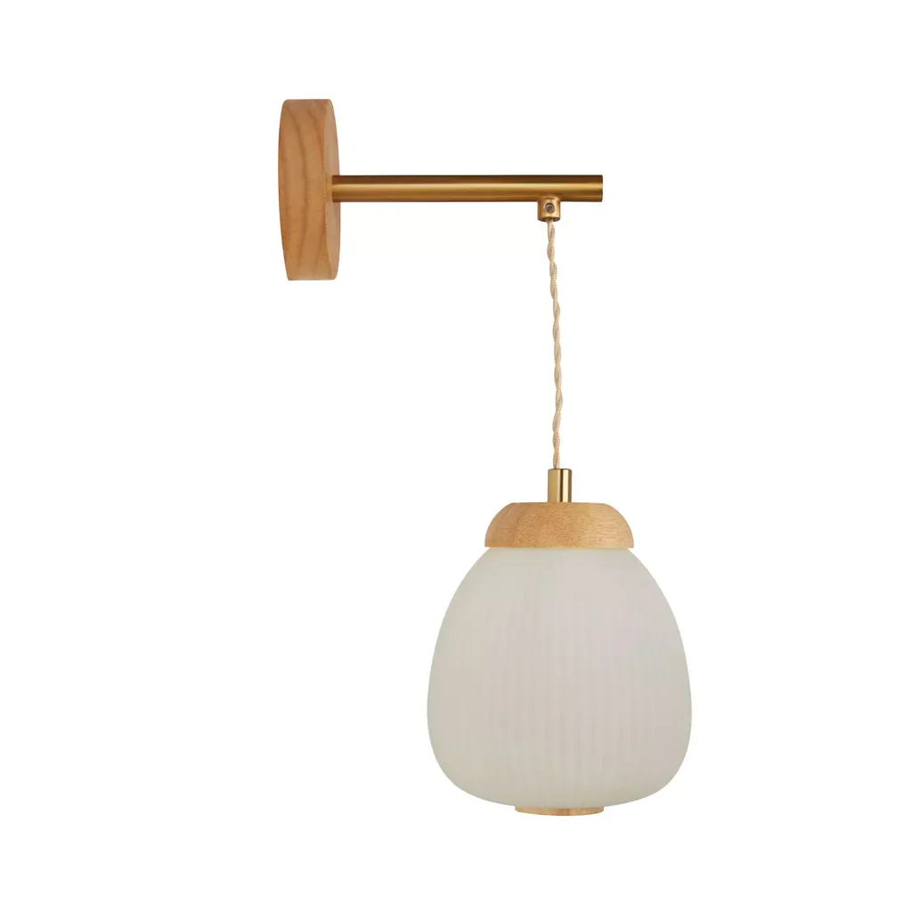 Ella Wall light - Brass Metal, Wood & Opal Ribbed Glass - Image 3