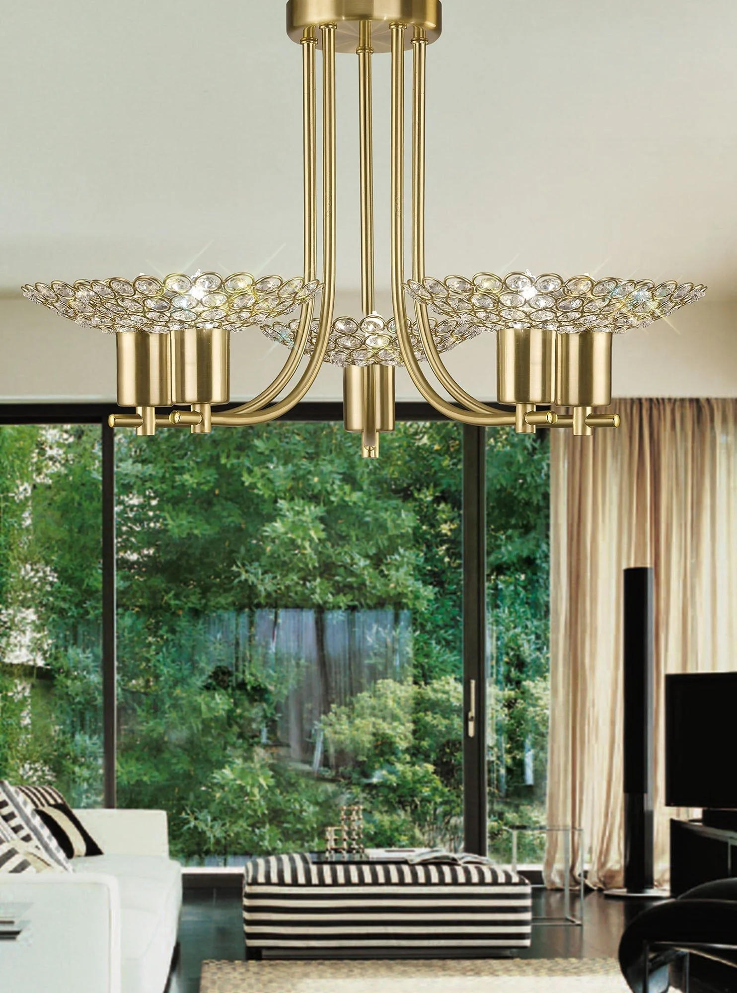 Ellen Semi Ceiling 3/5Lt G9 Satin Nickel & Crystal/Satin Brass & Crystal - Image 5