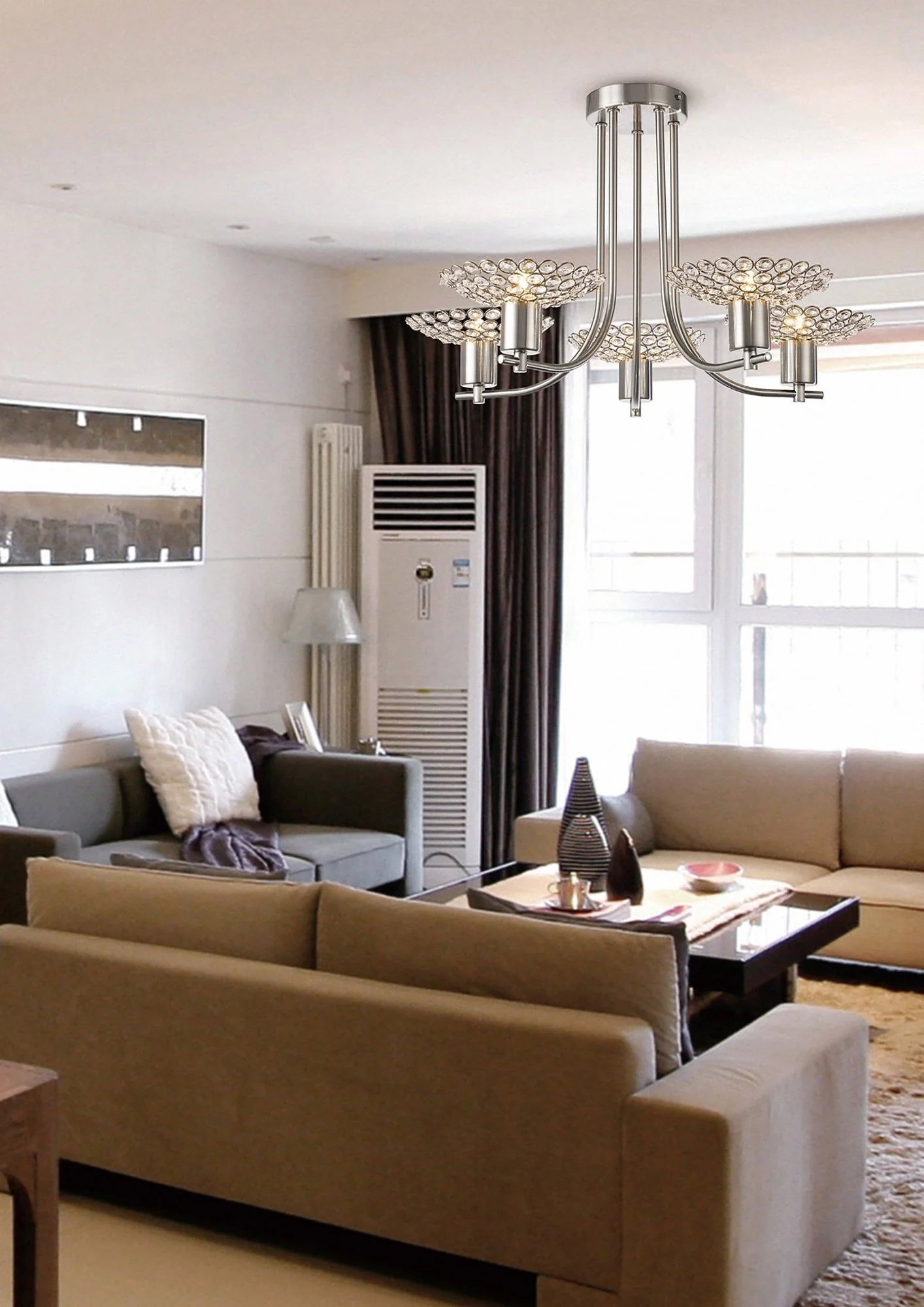 Ellen Semi Ceiling 3/5Lt G9 Satin Nickel & Crystal/Satin Brass & Crystal - Image 7