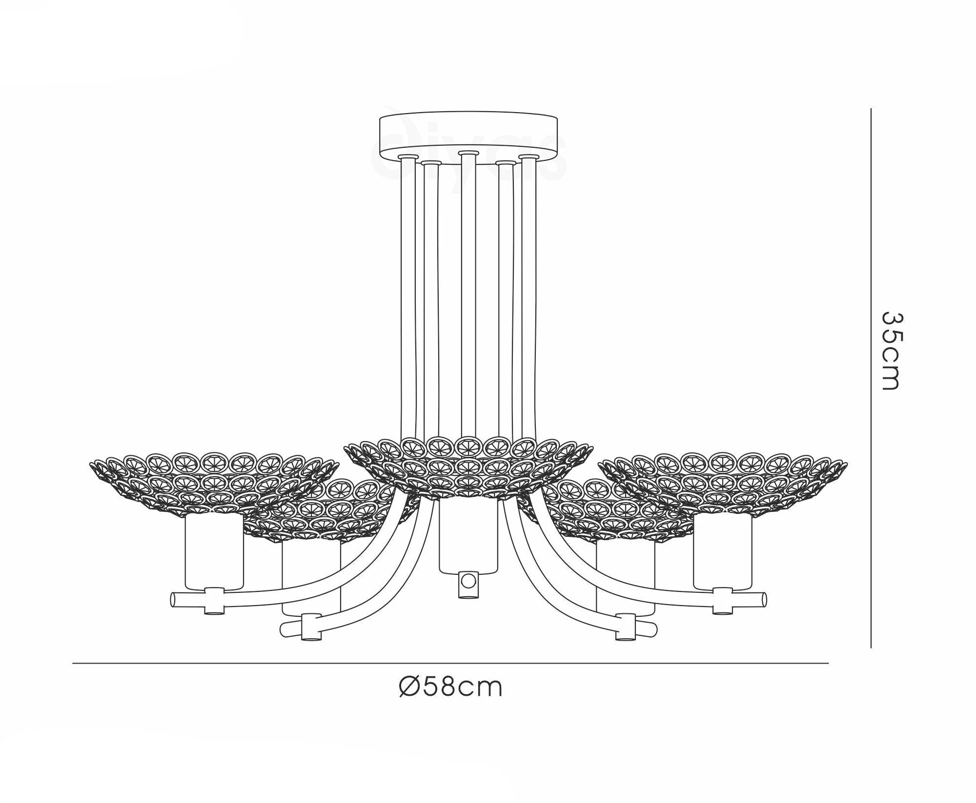 Ellen Semi Ceiling 3/5Lt G9 Satin Nickel & Crystal/Satin Brass & Crystal - Image 8
