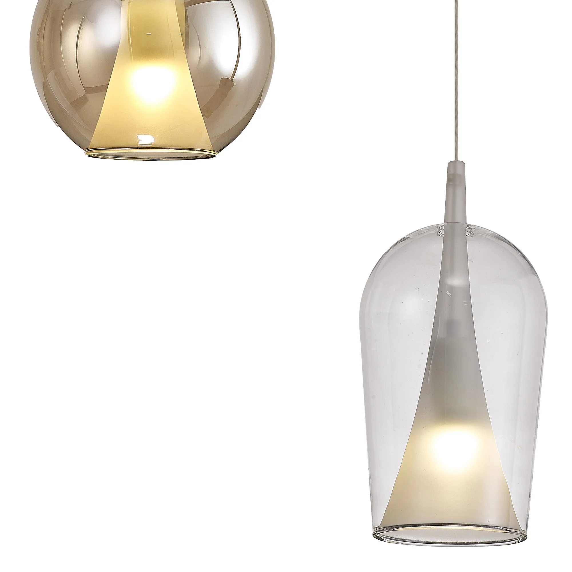 Elsa Pendant With Mixed Shades, 5 Light E27, Clear/Chrome/Bronze/Copper Glass With Frosted Inner Cone, Gold Frame - Image 3