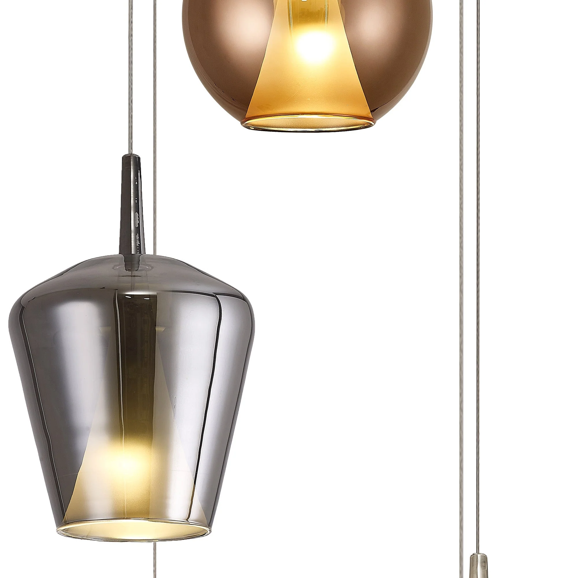 Elsa Pendant With Mixed Shades, 5 Light E27, Clear/Chrome/Bronze/Copper Glass With Frosted Inner Cone, Gold Frame - Image 5