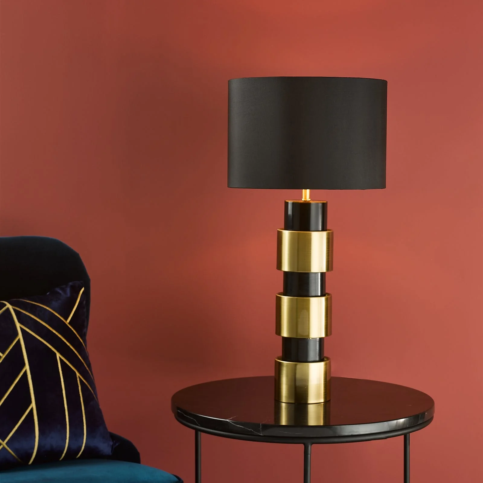 Elwyn Table Lamp Satin Gold and Satin Black With Shade E27 - Image 5