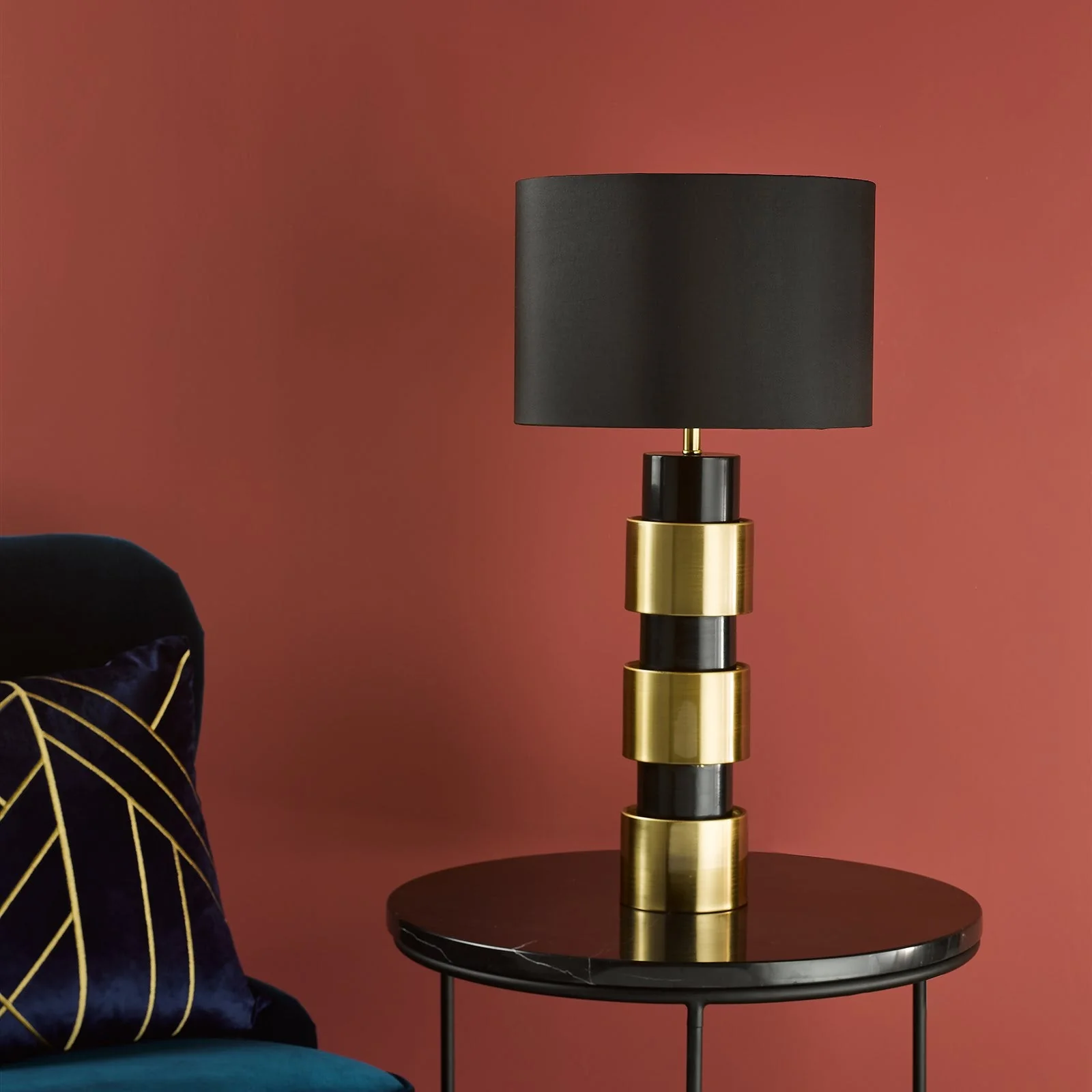 Elwyn Table Lamp Satin Gold and Satin Black With Shade E27 - Image 6