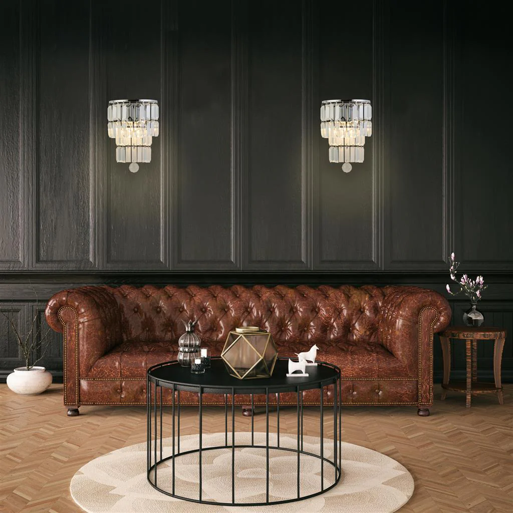 Empire 2Lt Crystal Wall Light - Brass/Chrome - Image 2
