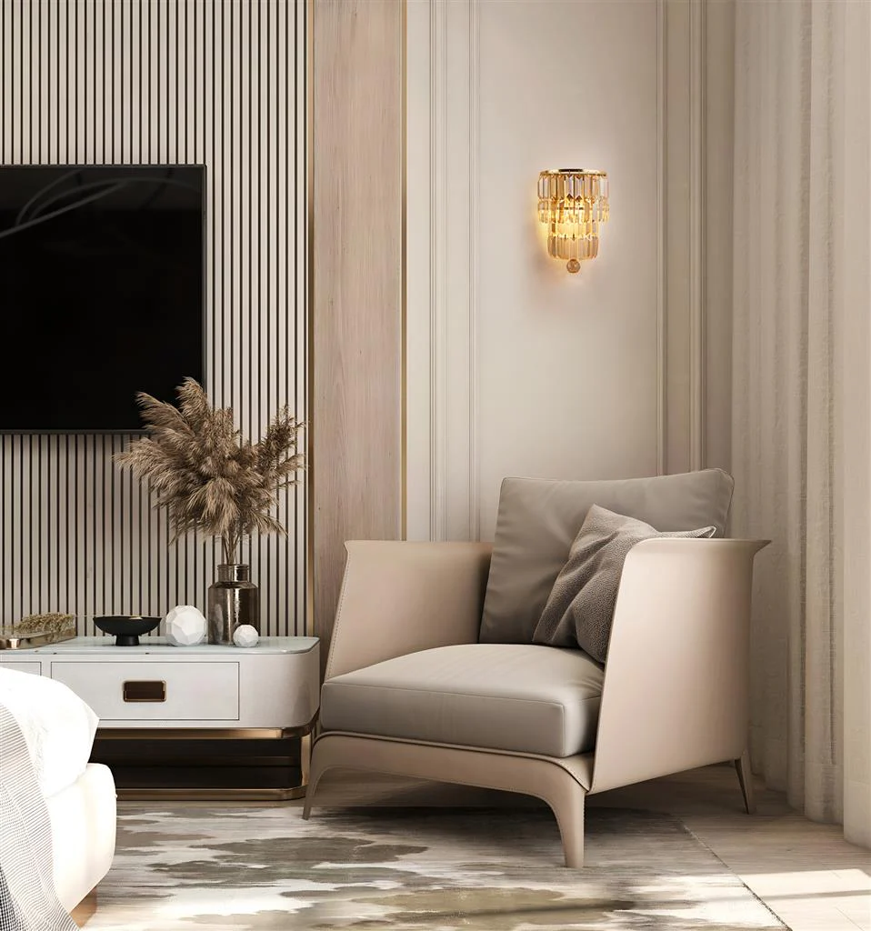 Empire 2Lt Crystal Wall Light - Brass/Chrome - Image 6