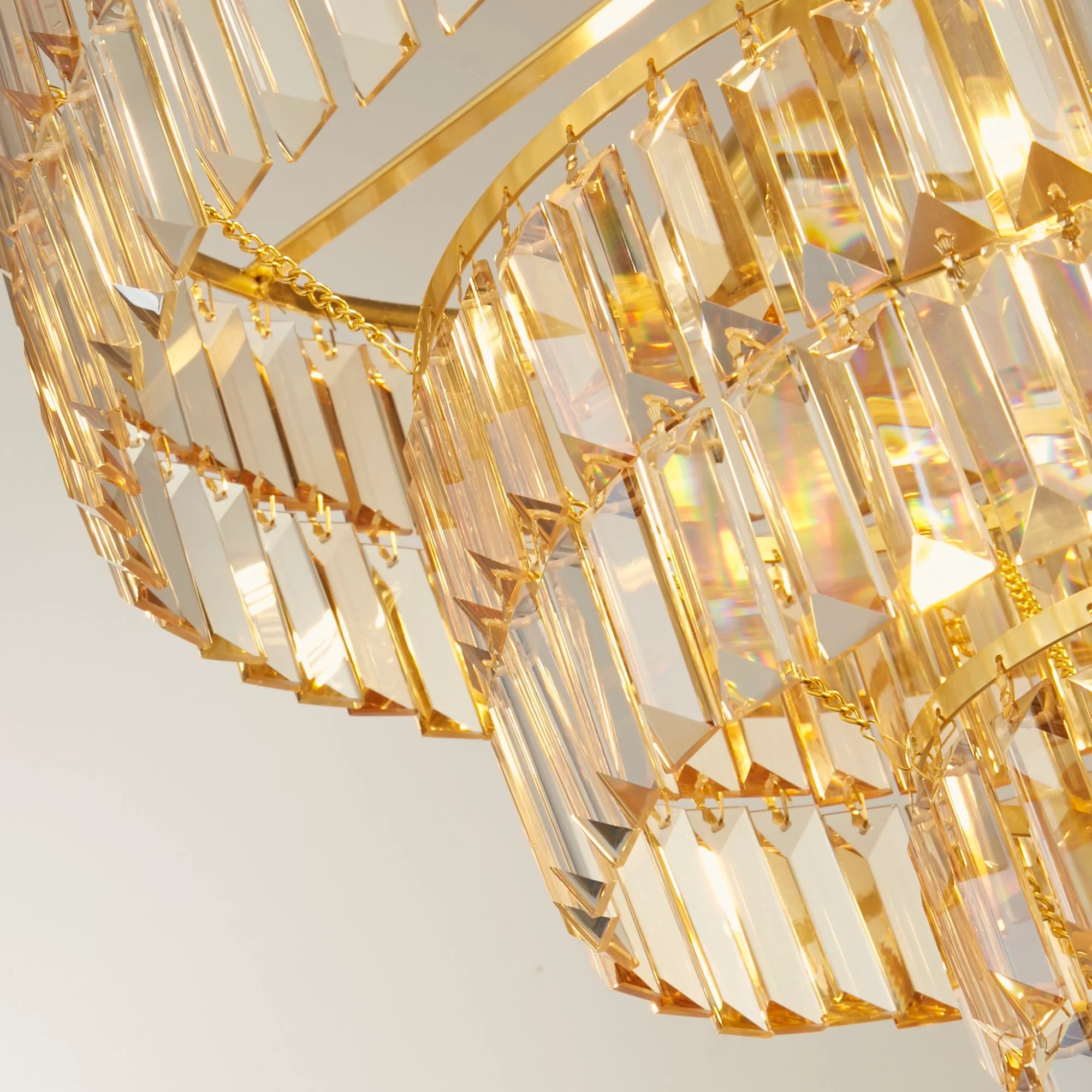 Empire 5lt Height Adjustable, DImmable Pendant - Satin Brass Metal & Champagne Glass - Image 2
