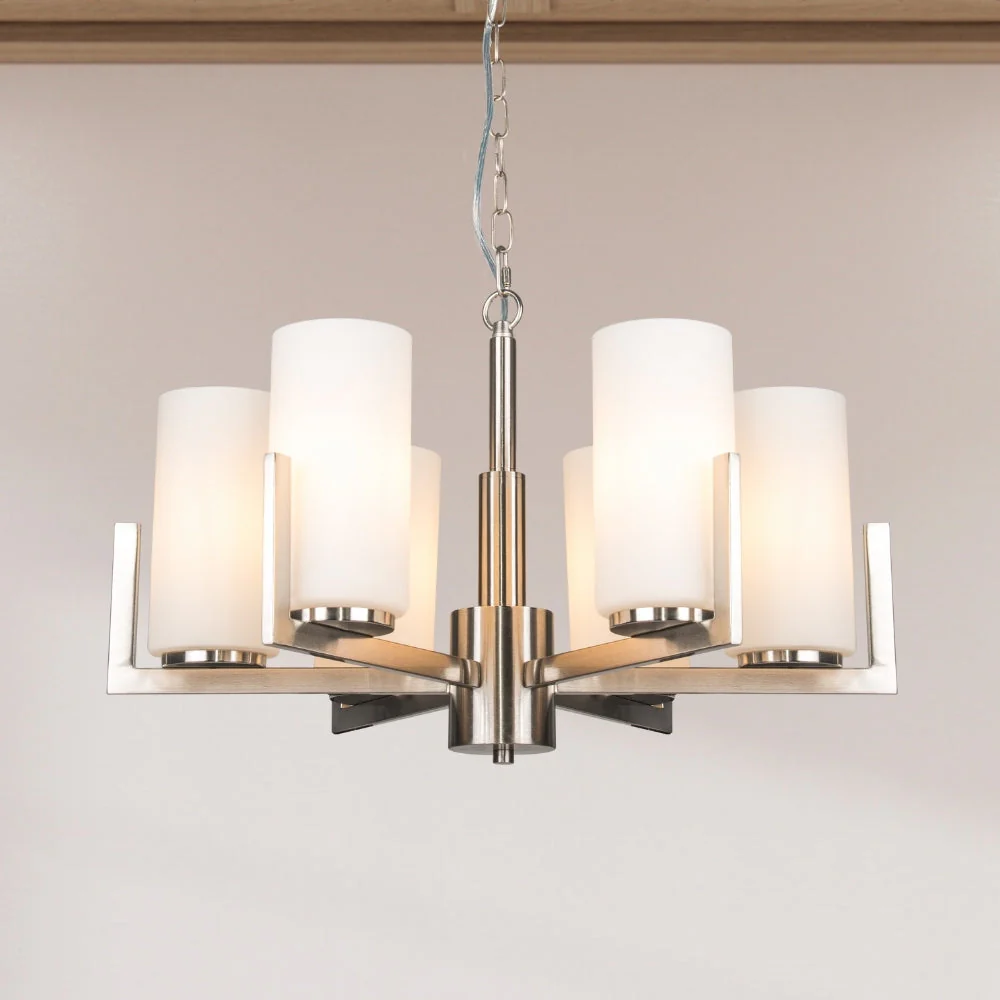 Empire 6 Light Ceiling Light - Satin Chrome / Brushed Bronze - Image 4