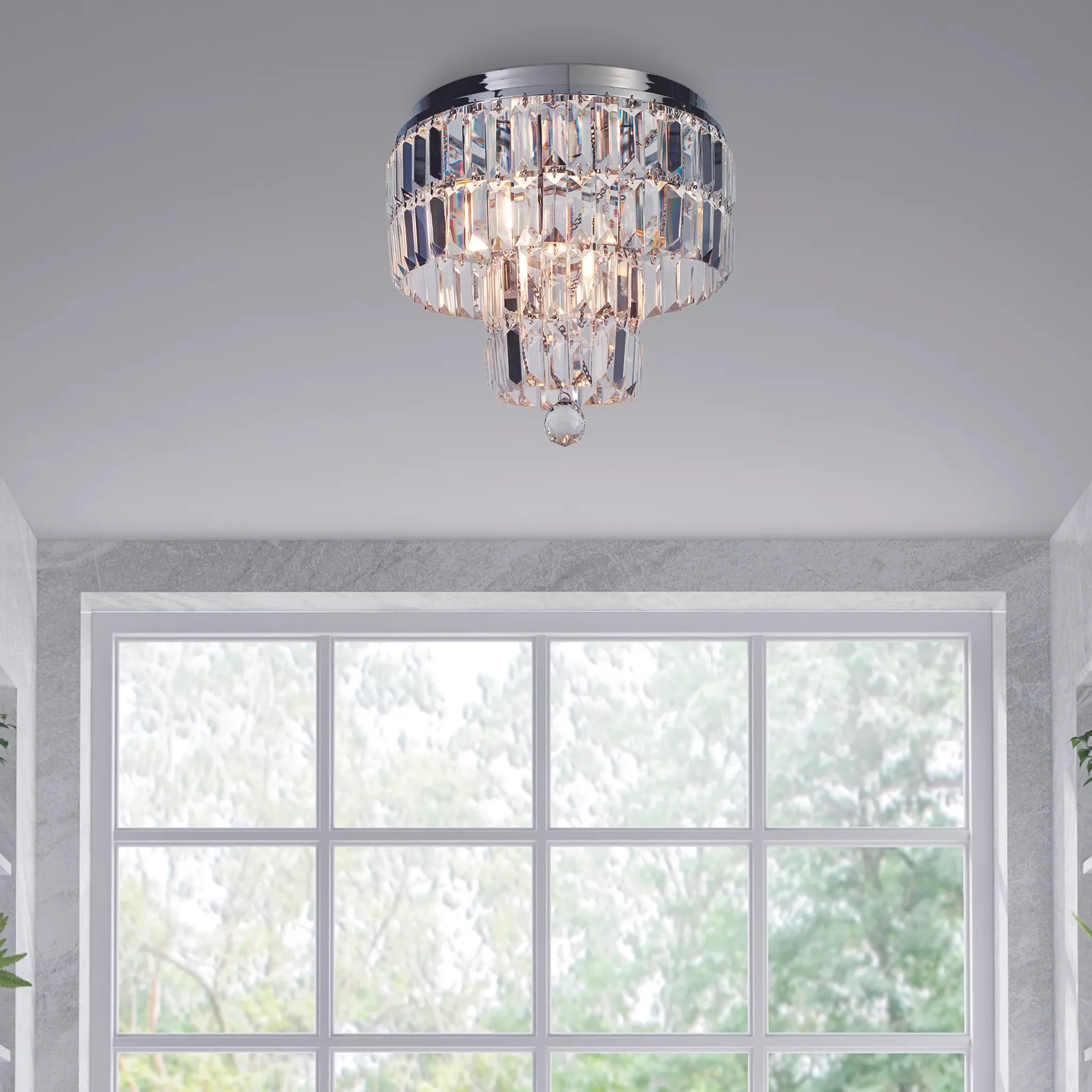 Empire 4/6Lt Flush Light-  Antique Brass/ Chrome Metal & Clear Crystal - Image 12