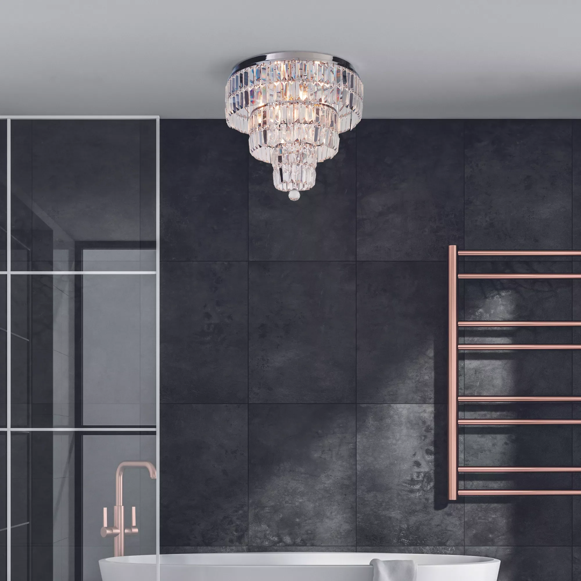 Empire 4/6Lt Flush Light-  Antique Brass/ Chrome Metal & Clear Crystal - Image 8