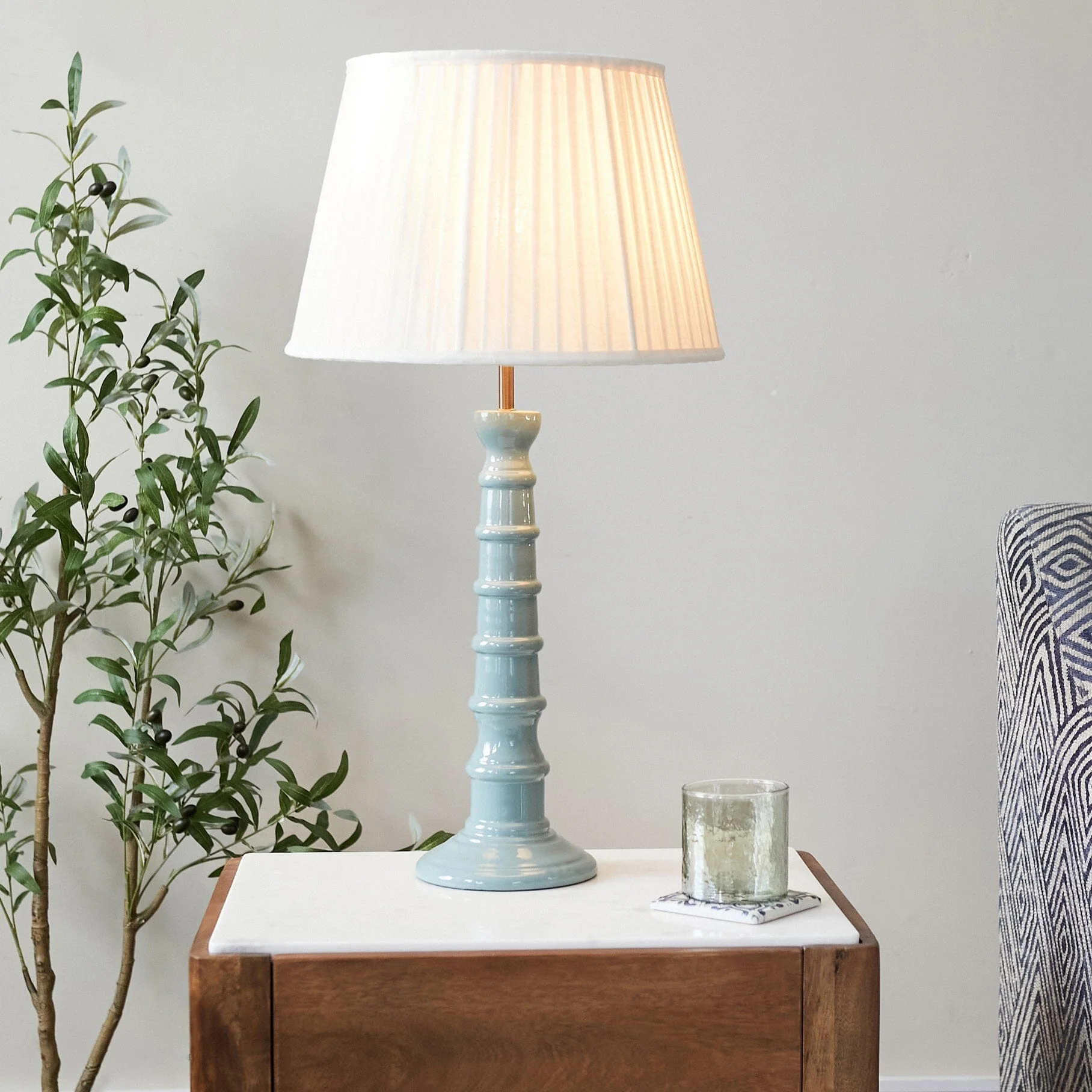 Rue Enamel Table Lamp- Blue/ Burgundy Base w Shades Finishes - Image 12