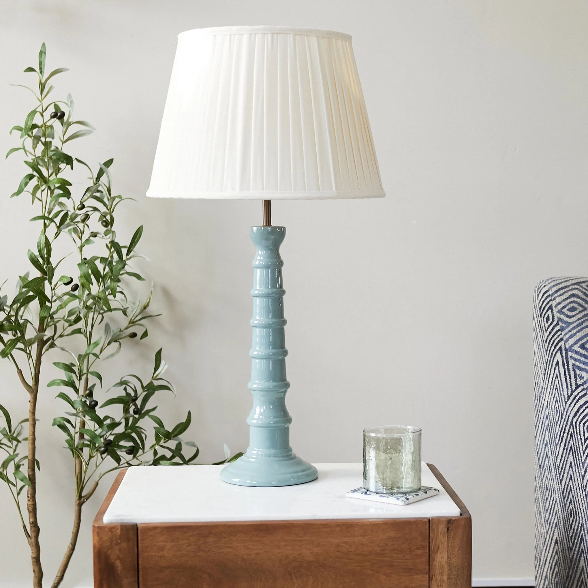 Rue Enamel Table Lamp- Blue/ Burgundy Base w Shades Finishes - Image 3
