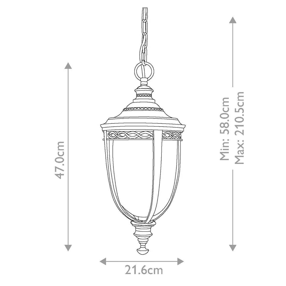 English Bridle 3 Light Large Chain Lantern - Various & Size Finish IP44 E14 - Image 9