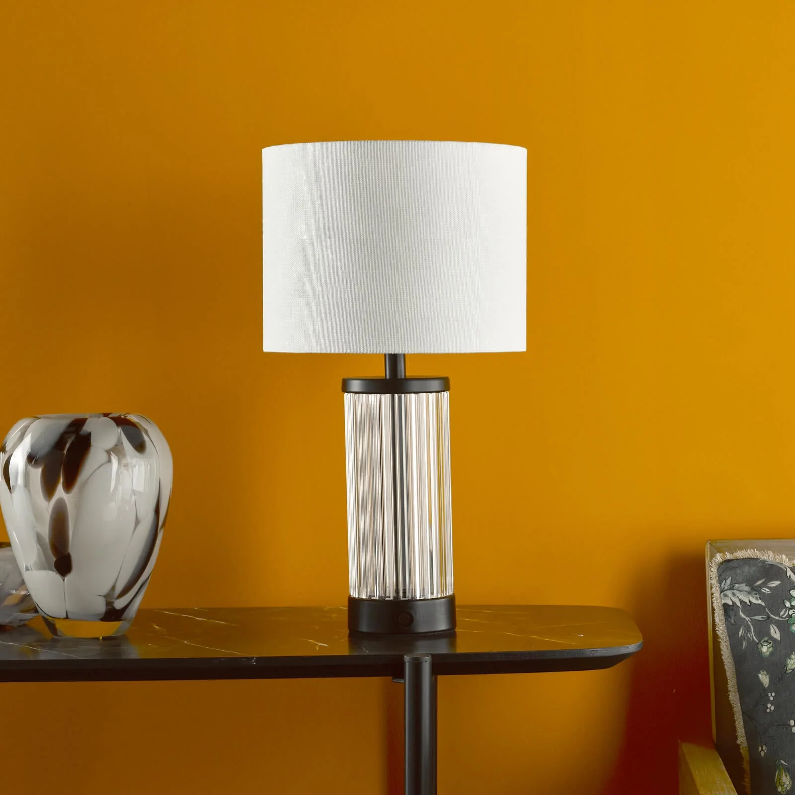 Enrico Rechargeable Table Lamp Polished Nickel/Satin Black and Glass With Shade Integrated LED - Image 15