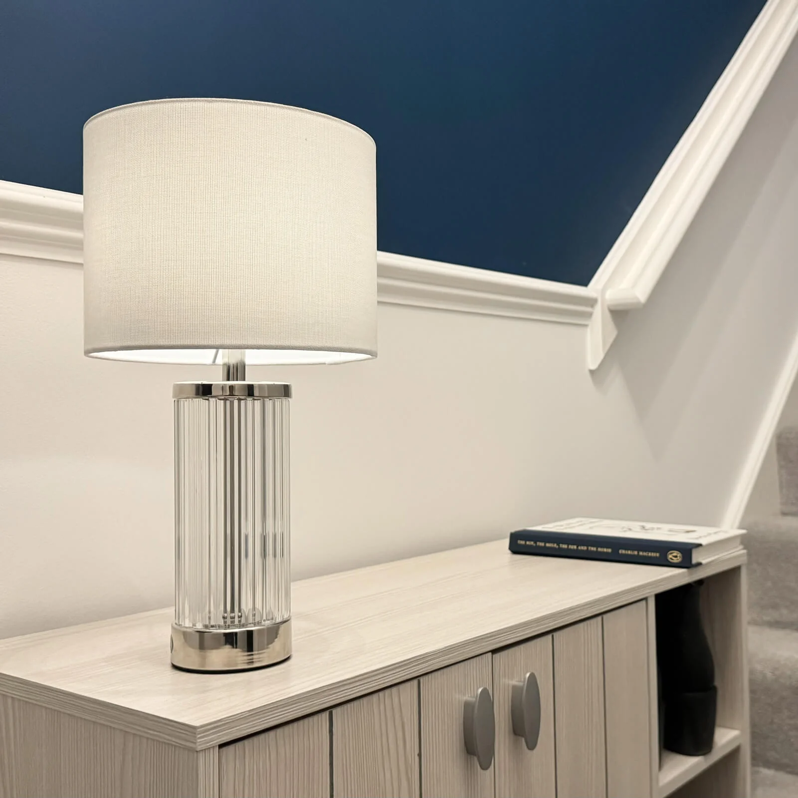 Enrico Rechargeable Table Lamp Polished Nickel/Satin Black and Glass With Shade Integrated LED - Image 5