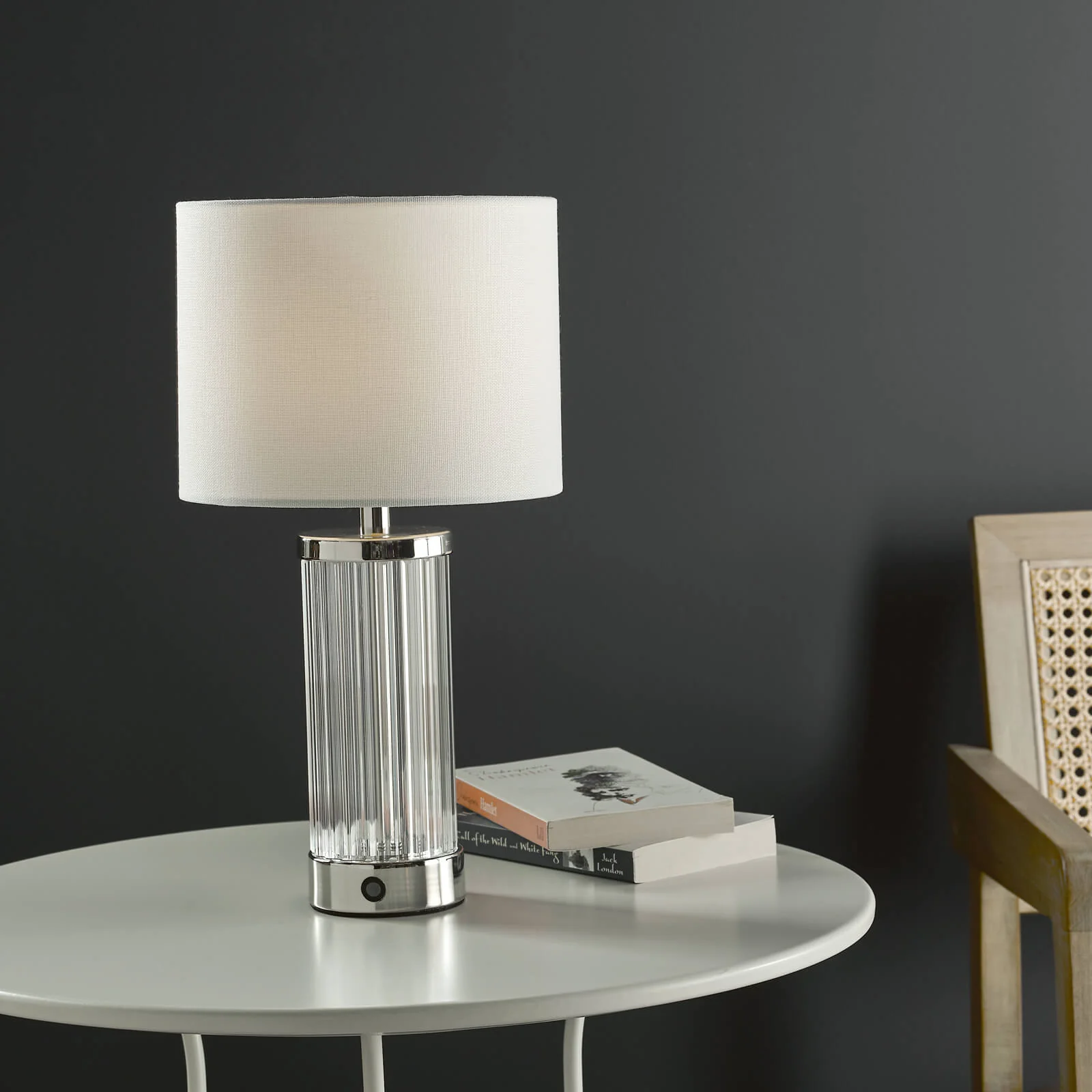 Enrico Rechargeable Table Lamp Polished Nickel/Satin Black and Glass With Shade Integrated LED - Image 6