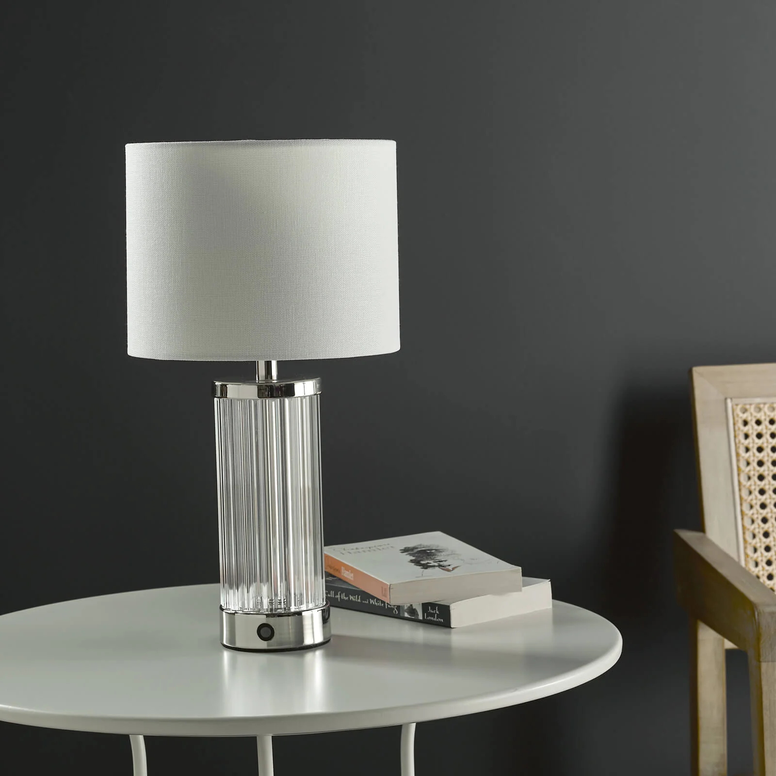 Enrico Rechargeable Table Lamp Polished Nickel/Satin Black and Glass With Shade Integrated LED - Image 7