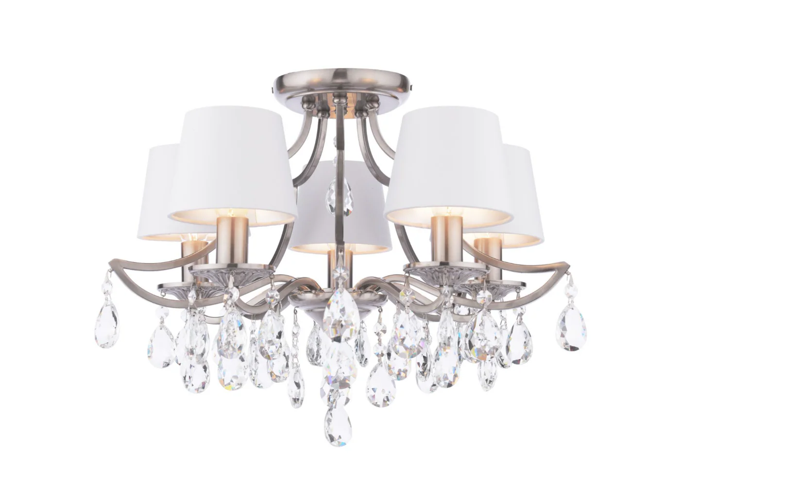 Enstone 5 Lt Semi-Flush Ceiling Light - Polished Nickel and Crystal With Shade