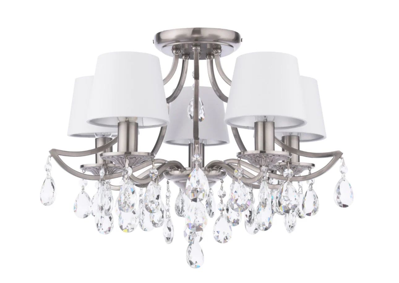 Enstone 5 Lt Semi-Flush Ceiling Light - Polished Nickel and Crystal With Shade - Image 2