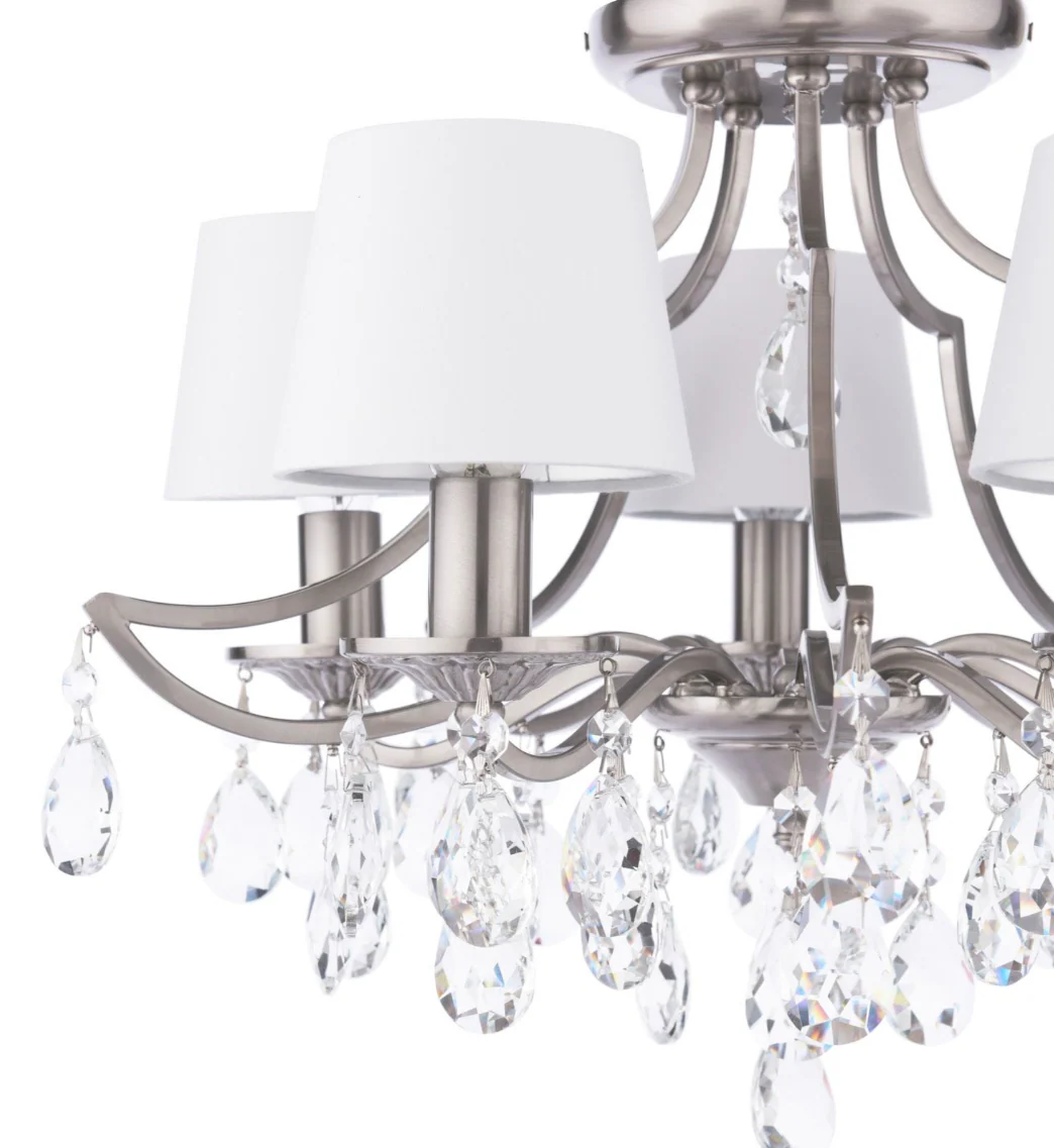 Enstone 5 Lt Semi-Flush Ceiling Light - Polished Nickel and Crystal With Shade - Image 4