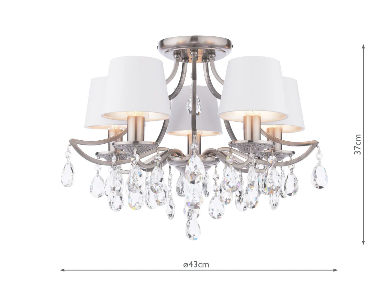 Enstone 5 Lt Semi-Flush Ceiling Light - Polished Nickel and Crystal With Shade - Image 6
