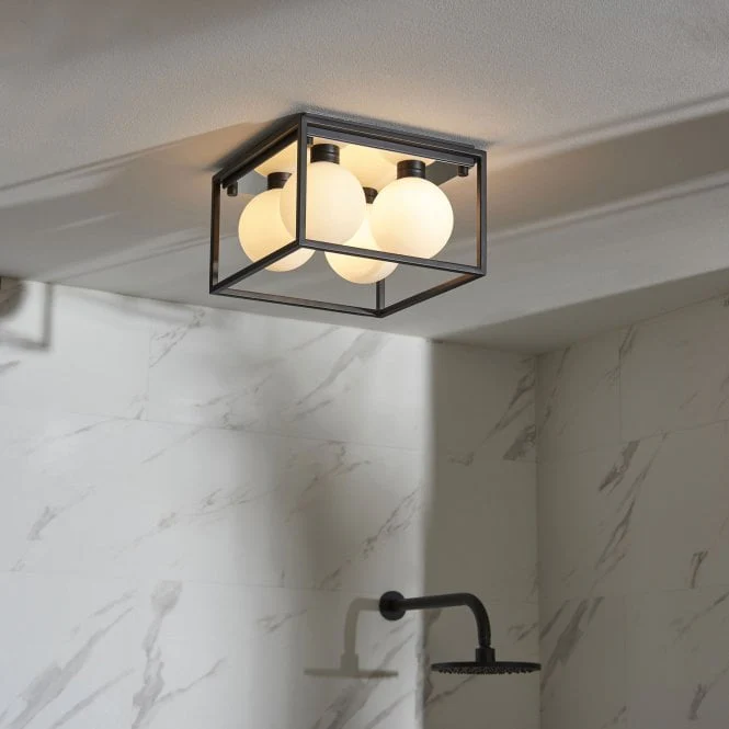 Envision 3/4Lt Centre Ceiling Light IP44 - Matt Black & Opal - Image 2