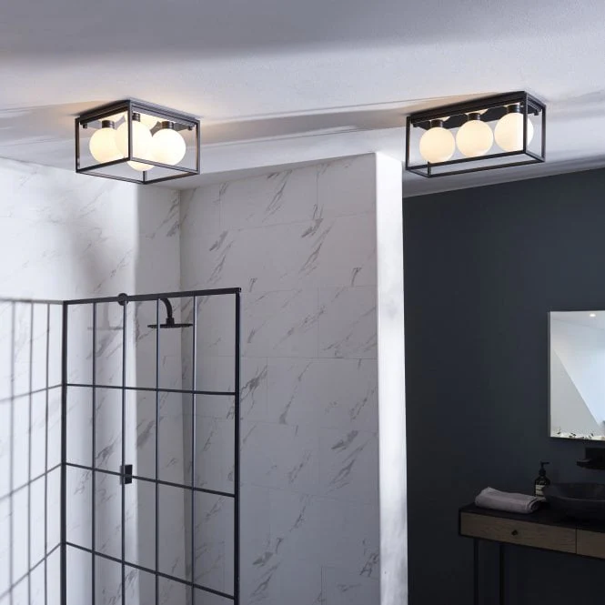 Envision 3/4Lt Centre Ceiling Light IP44 - Matt Black & Opal - Image 3