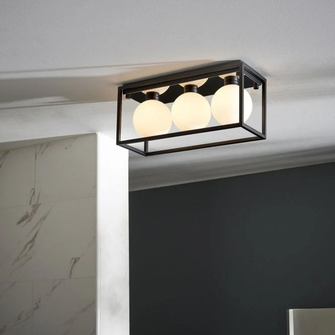 Envision 3/4Lt Centre Ceiling Light IP44 - Matt Black & Opal - Image 4