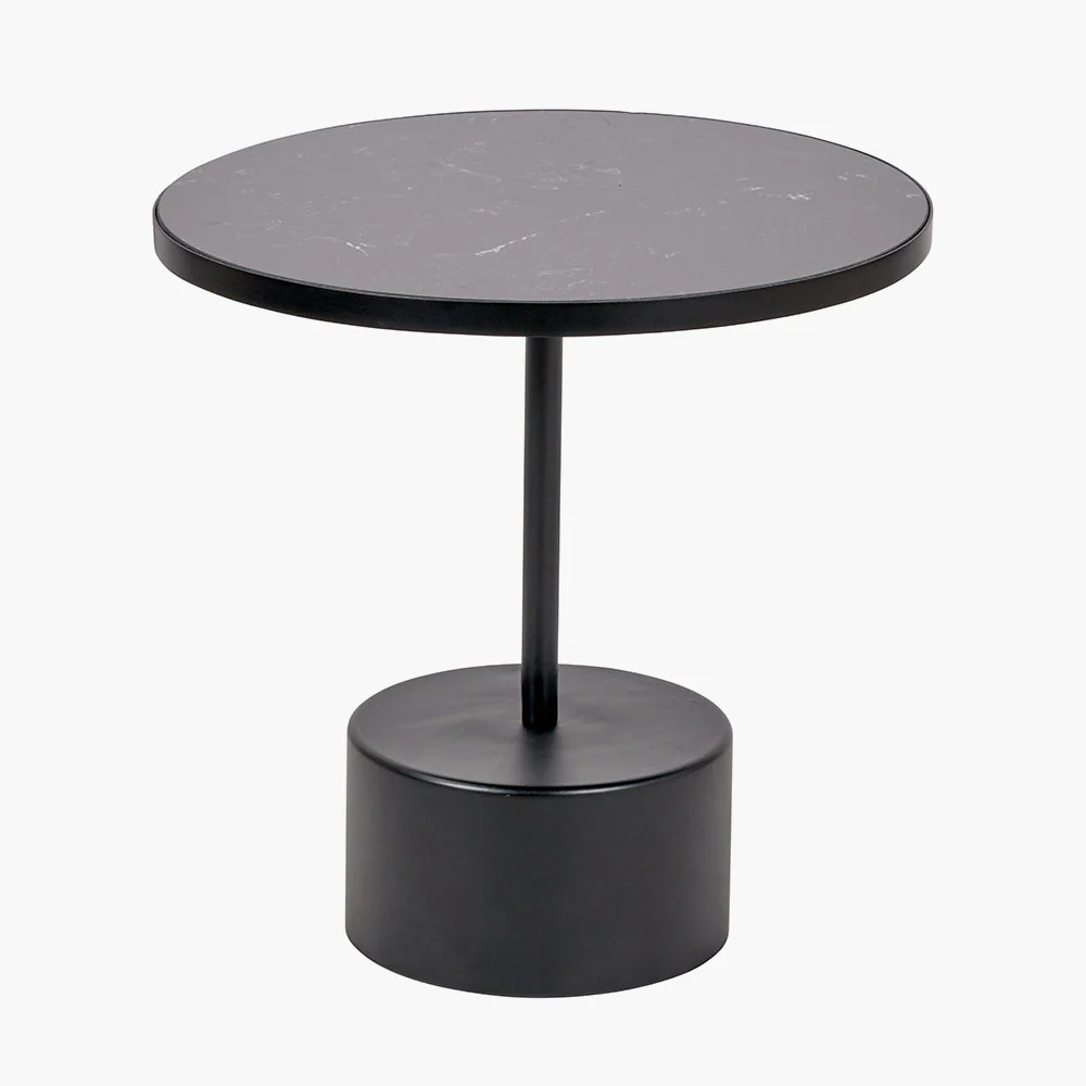 Enzo Black Marble and Black Metal Cylinder Base Coffee Table - Image 2