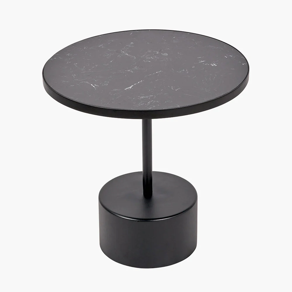 Enzo Black Marble and Black Metal Cylinder Base Coffee Table - Image 3