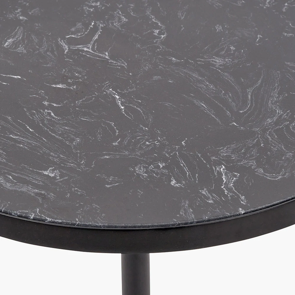 Enzo Black Marble and Black Metal Cylinder Base Coffee Table - Image 4
