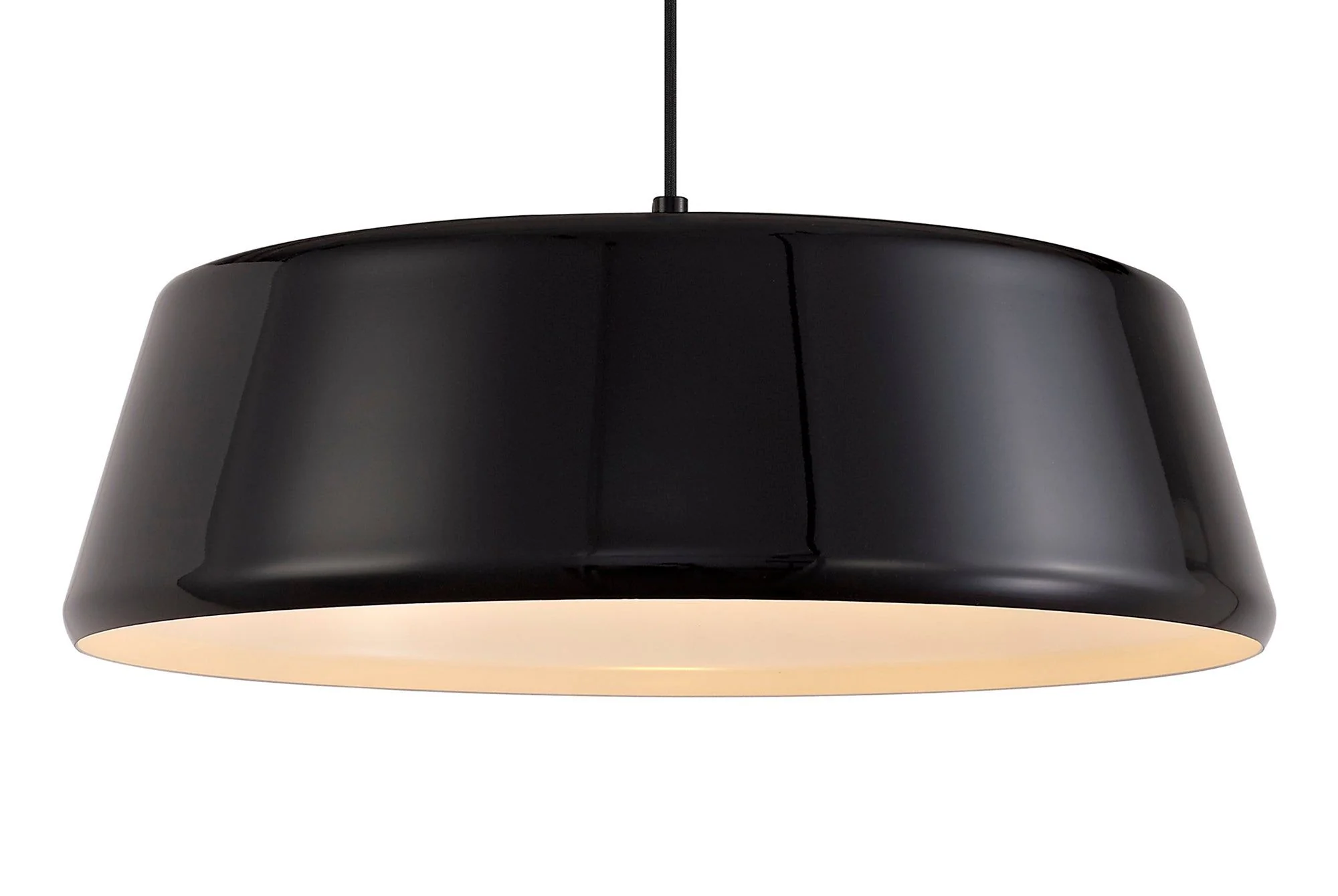 Equi Single Large Pendant, 1 Light Adjustable E27, Gloss Black/Gloss White - Image 2
