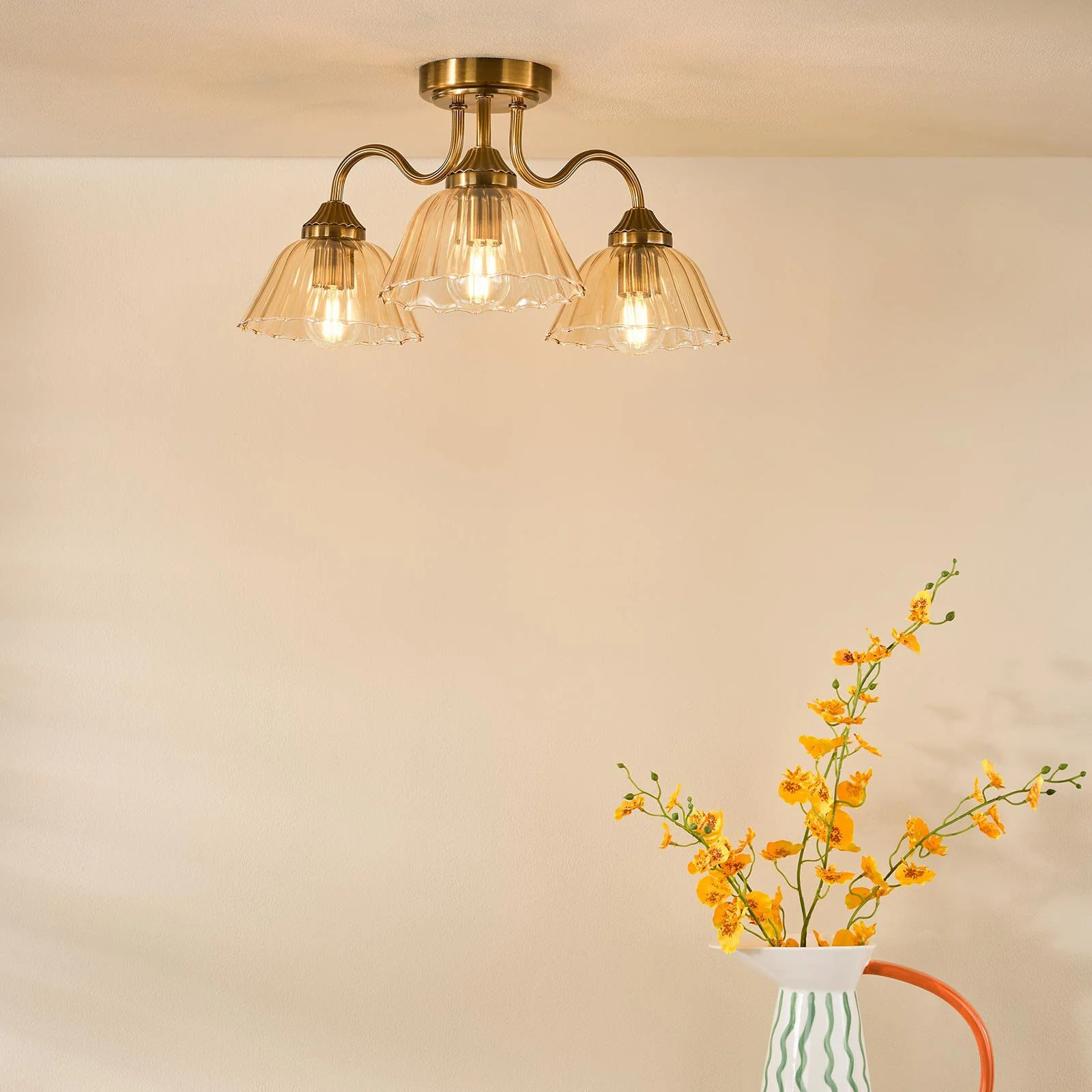 Erika 3 Lt Semi Flush Light - Antique Bronze and Amber Glass - Image 4