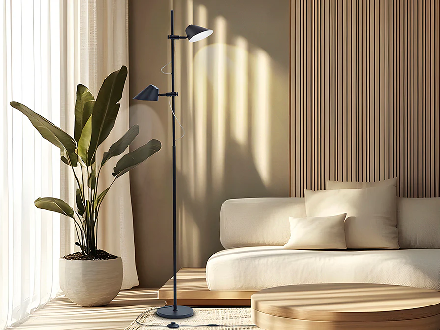 Esino 2Lt Floor Lamp- Black/ White Finish - Image 3
