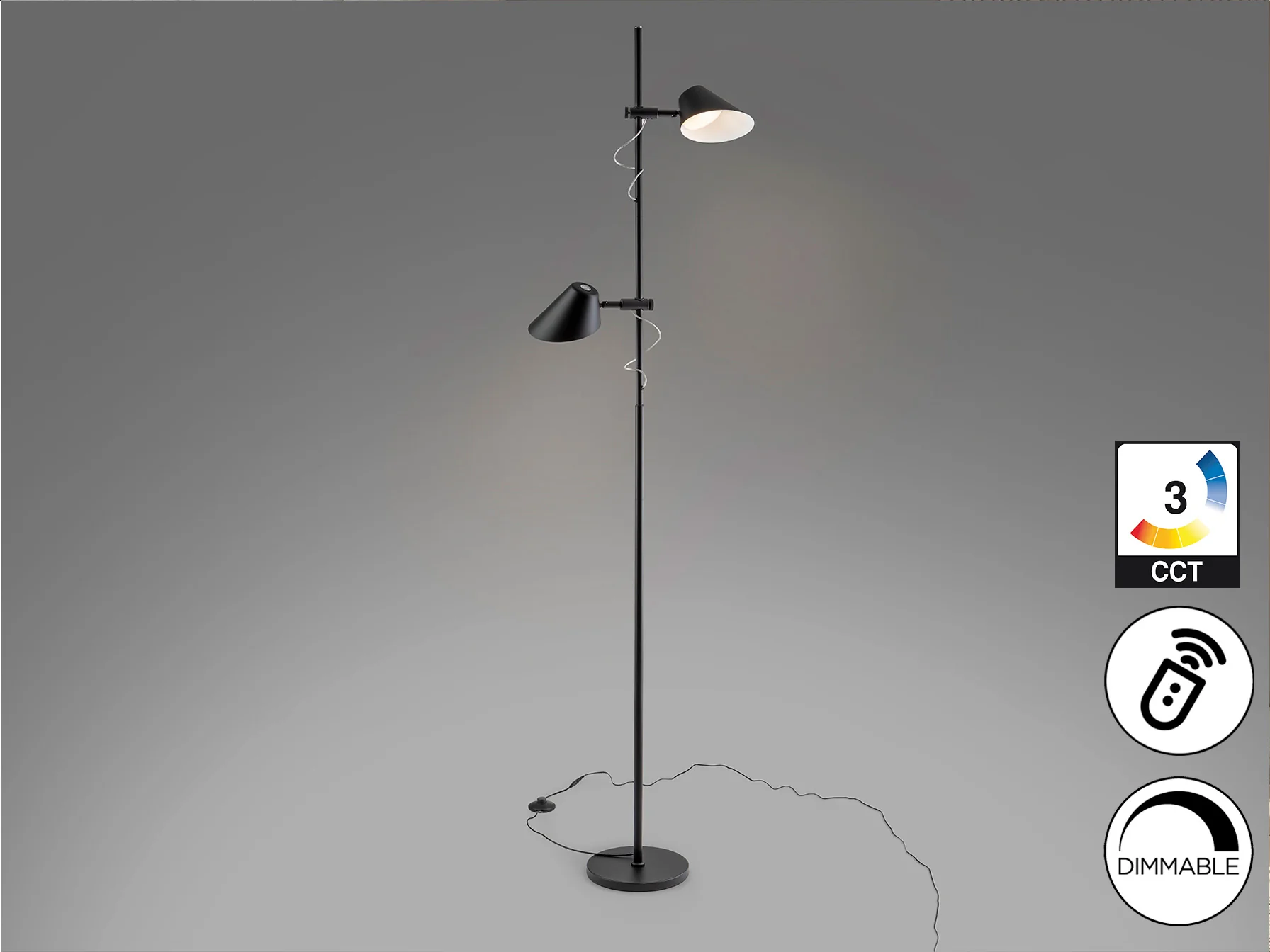Esino 2Lt Floor Lamp- Black/ White Finish - Image 7