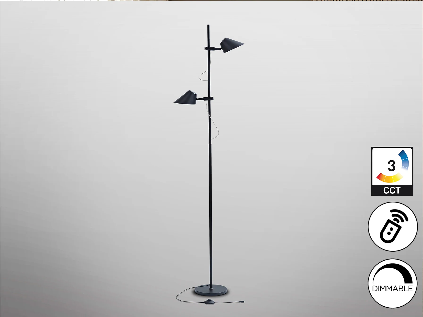 Esino 2Lt Floor Lamp- Black/ White Finish - Image 8