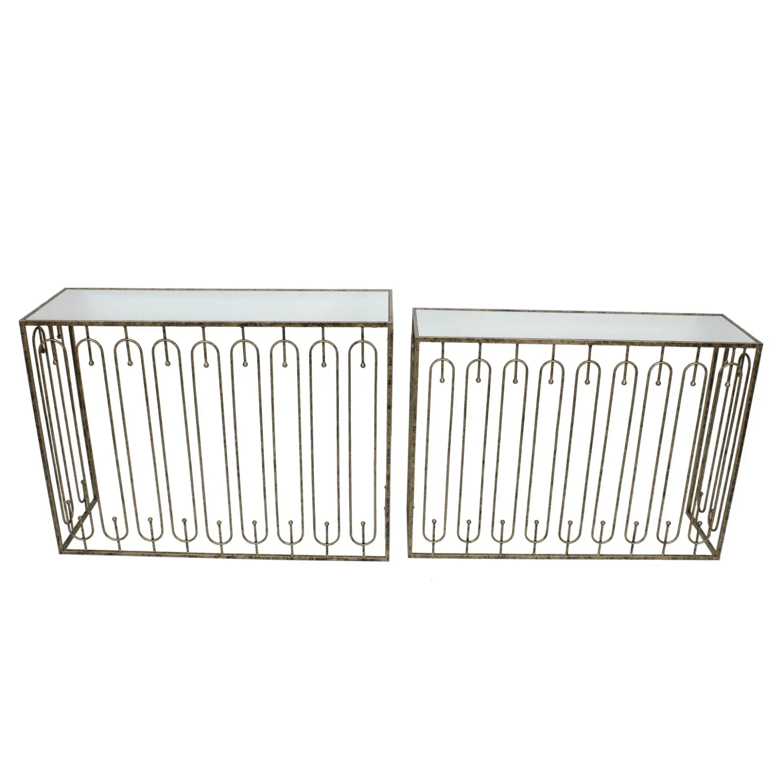 Estela Console Table Set of 2- Distressed Antique Gold & Mirrored Top Finish - Image 2