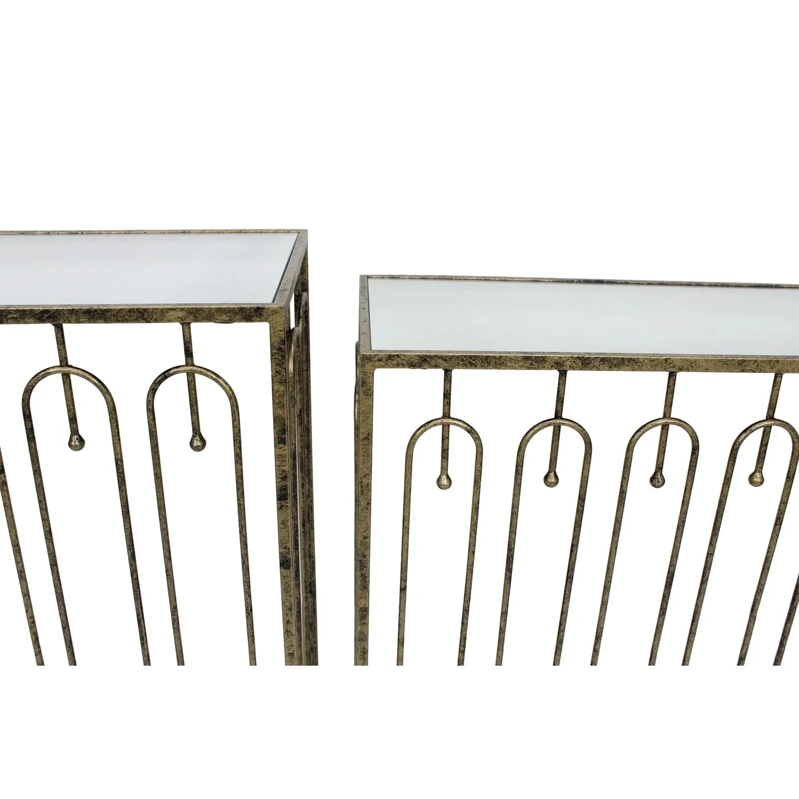Estela Console Table Set of 2- Distressed Antique Gold & Mirrored Top Finish - Image 3