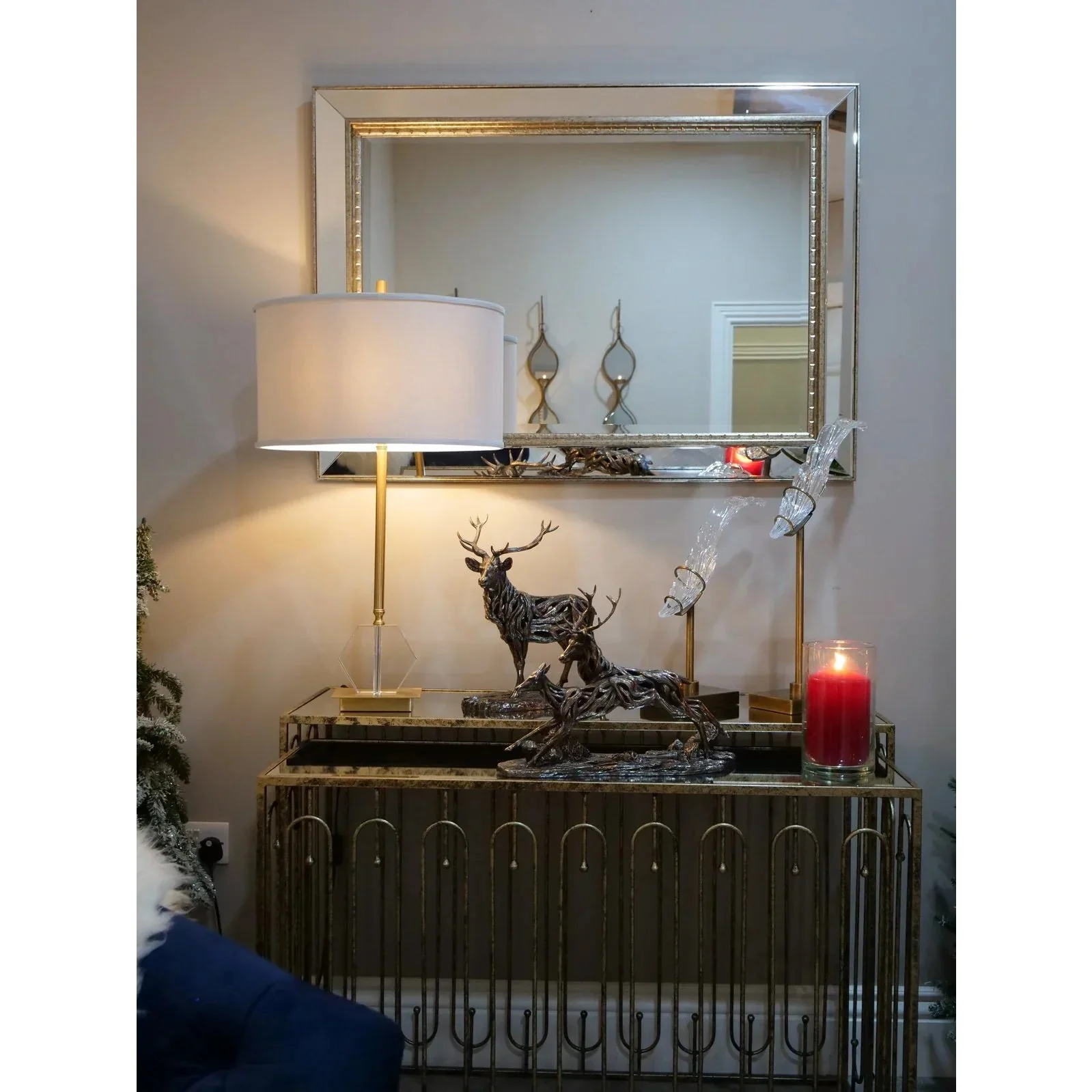 Estela Console Table Set of 2- Distressed Antique Gold & Mirrored Top Finish - Image 4