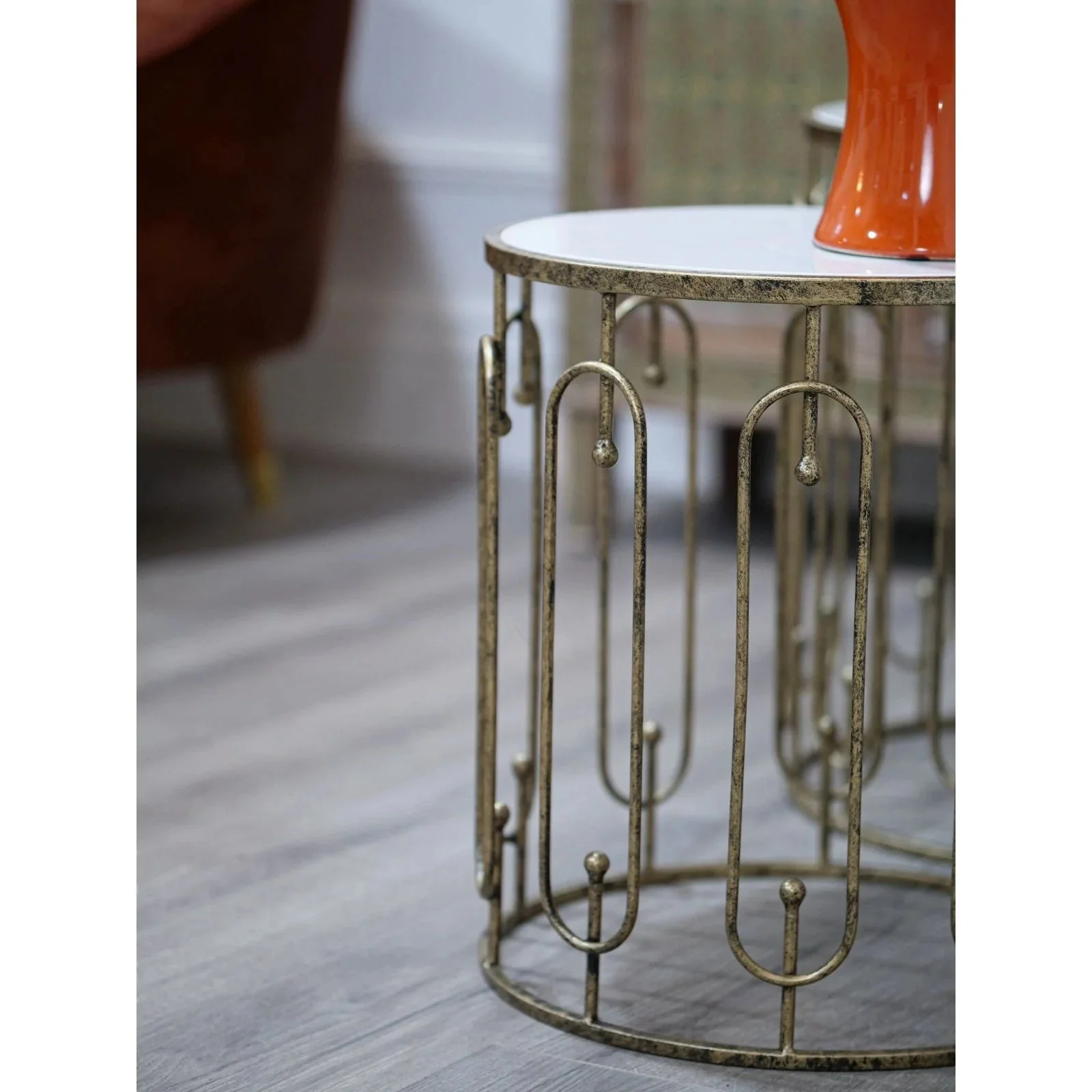 Estela Side Table Set of 2- Distressed Antique Gold & Marble/Mirror Finish - Image 6
