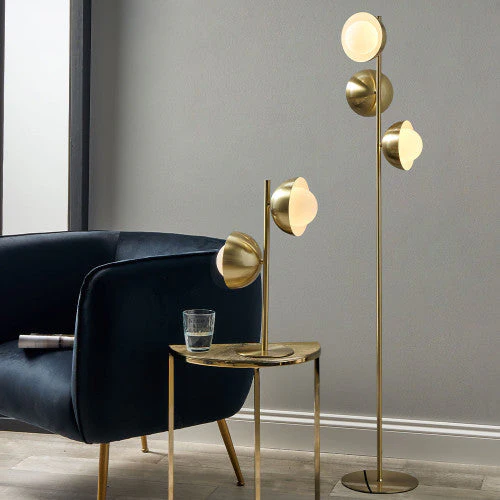 Estelle Brushed Brass Metal and White Orb Dome Floor Lamp - Image 4